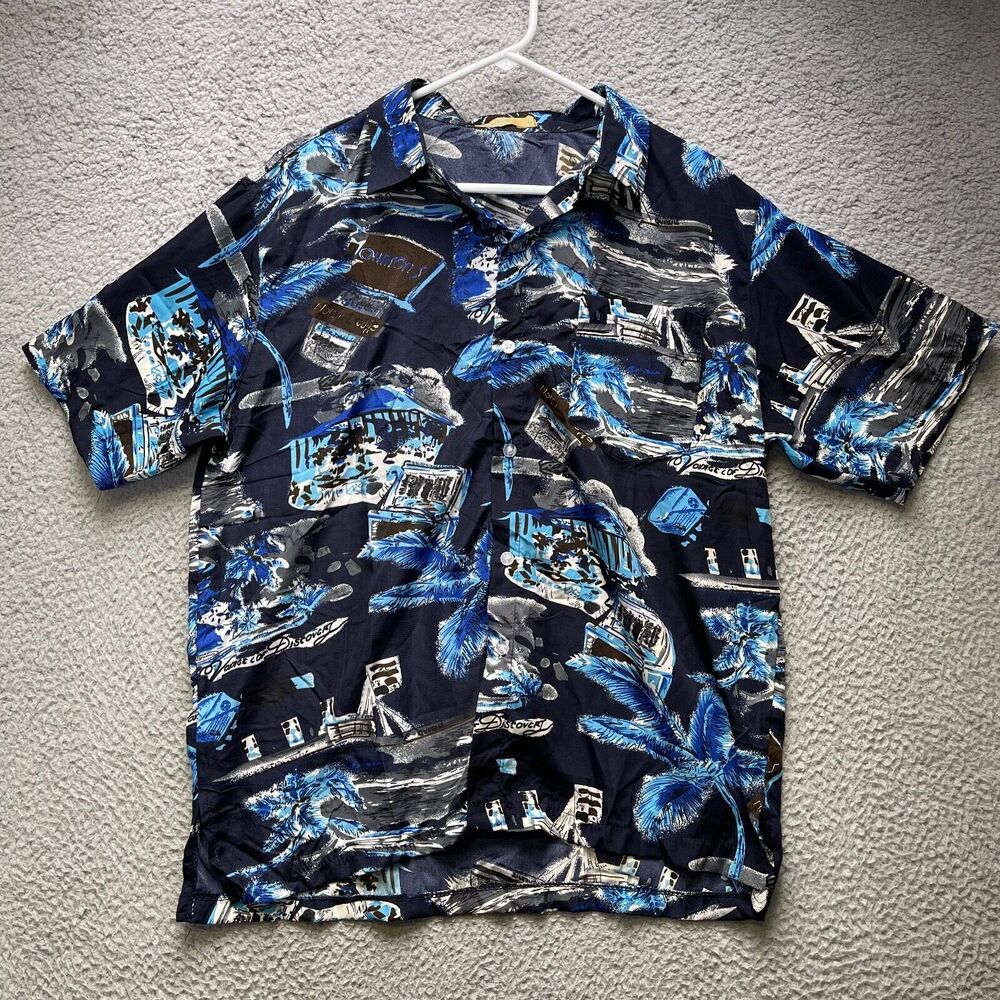 Han Ton Hawaiian Shirt Mens Large Aloha Short Sleeve Button Up